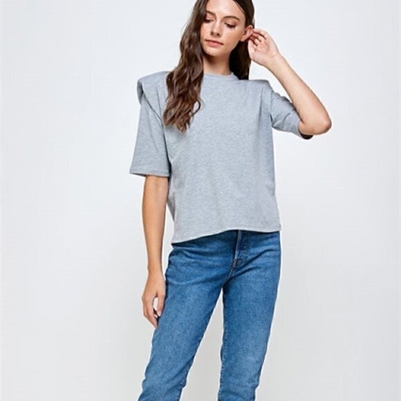 Padded Shoulder Top - Gray - Picture 12 of 12